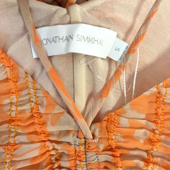 Jonathan Simkhai Chiffon Mini Dress in Orange and Cream, Size Small, NWT - Picture 8 of 12